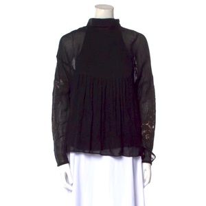 Tibi long sleeve blouse womens medium black. Sheer black sleeves w embroidery